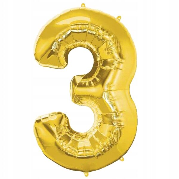 FOIL BALON NUMĂRUL TREI 3 GOLDEN BIRTHDAY 40cm GOLDEN BIRTHDAY DECORAȚIE