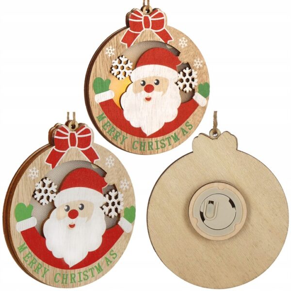 BILA POM DE CRACIUN, PANDANTIV DIN LEMN PENTRU POMUL DE CRACIUN, ILUMINAT SANTA CLAUS, 11 CM LED