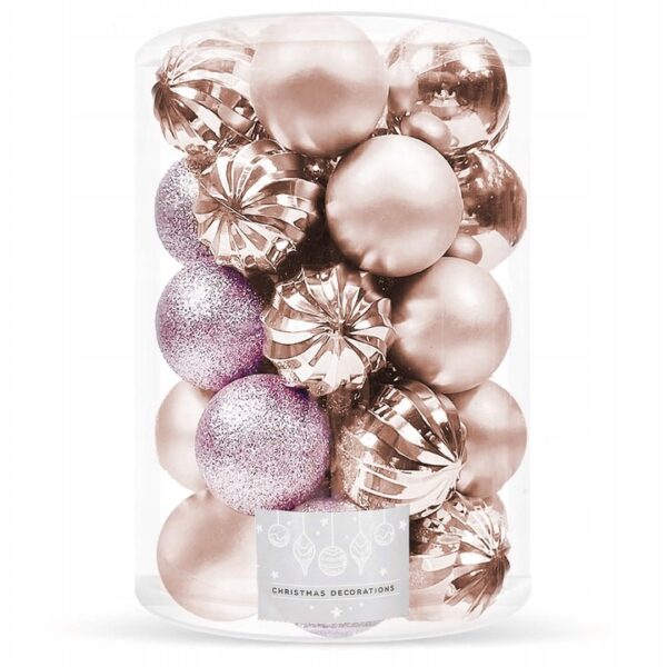 CHRISTMAS TREE BALLS 6cm SHATTER-PROOF PINK PATTERNS MIX CHRISTMAS TREE DECORATIONS 20pcs.