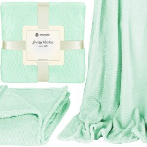 THICK SOFT WARM EMBOSSED BLANKET HERRINGBONE BLANKET 130×180 cm GREEN FUR