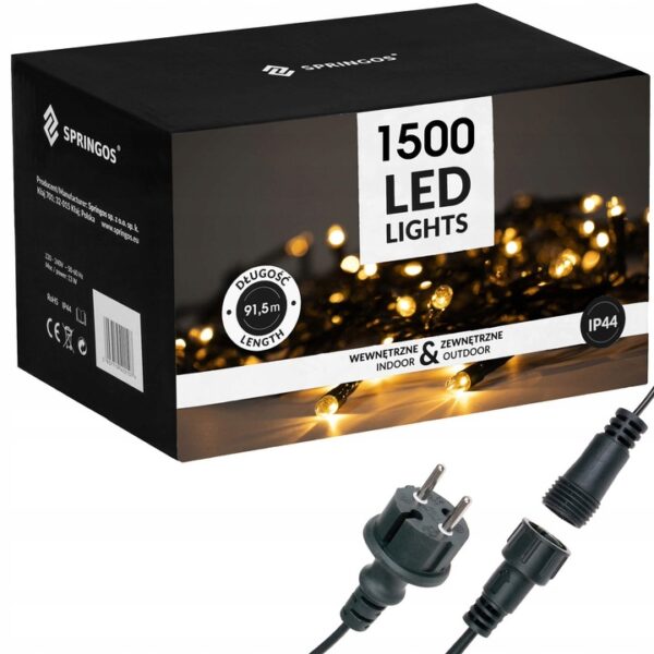 1500LED ĀRA IP44 ZIEMASSVĒTKU EGLĪŠU LAMPAS SILTI BALTA GAISMAS VIRTENE