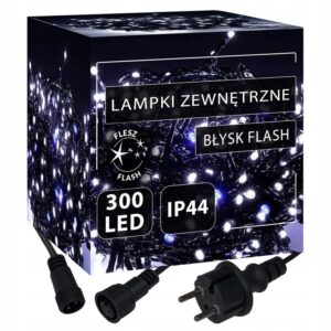 300 LED VENKOVNÍ VÁNOČNÍ STROMEK SVĚTLA STUDENÁ BÍLÁ + BLESK GIRLANDA OSVĚTLENÍ