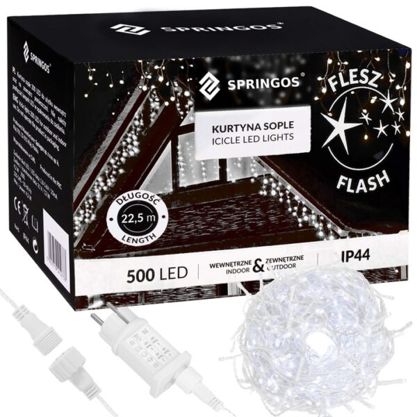 ICICULE 500 LED venkovní světla 22,5 m TIMER FLASH CURTAIN LIGHT GARLAND