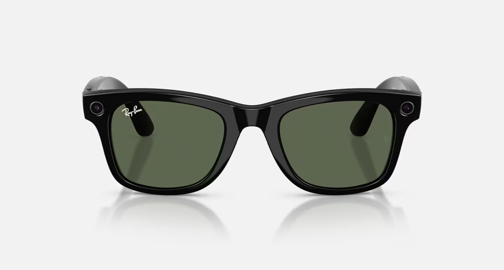Ray-Ban Meta Wayfarer (Gen 2) błyszczące czarne okulary AI z zielonymi soczewkami