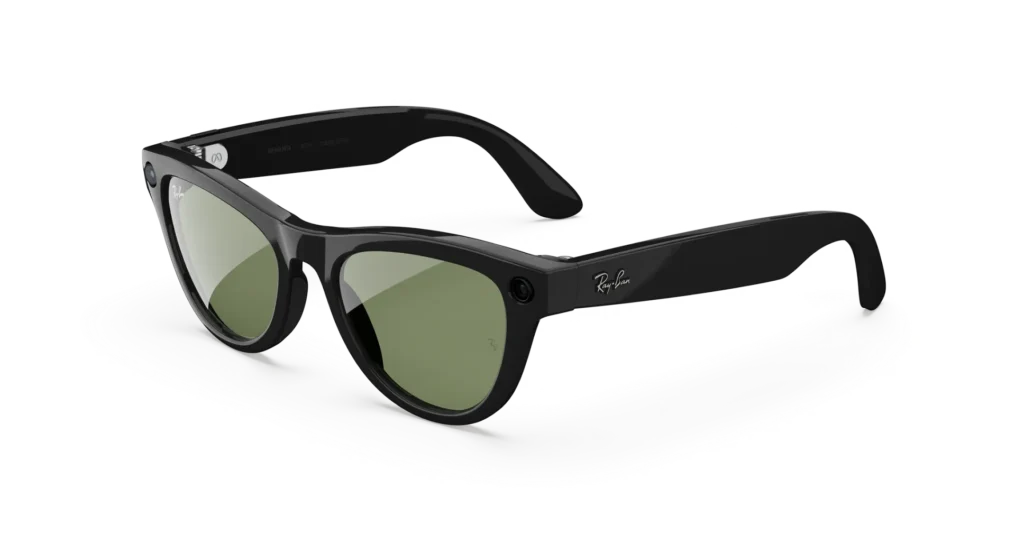 Ray-Ban Meta Skyler (Gen 2) shiny black AI glasses with green lenses
