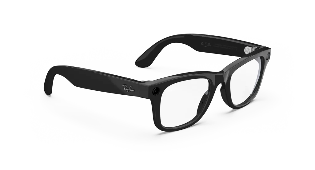 Ray-Ban Meta Wayfarer (Gen 1) Bleščeča črna očala AI s prozornimi lečami